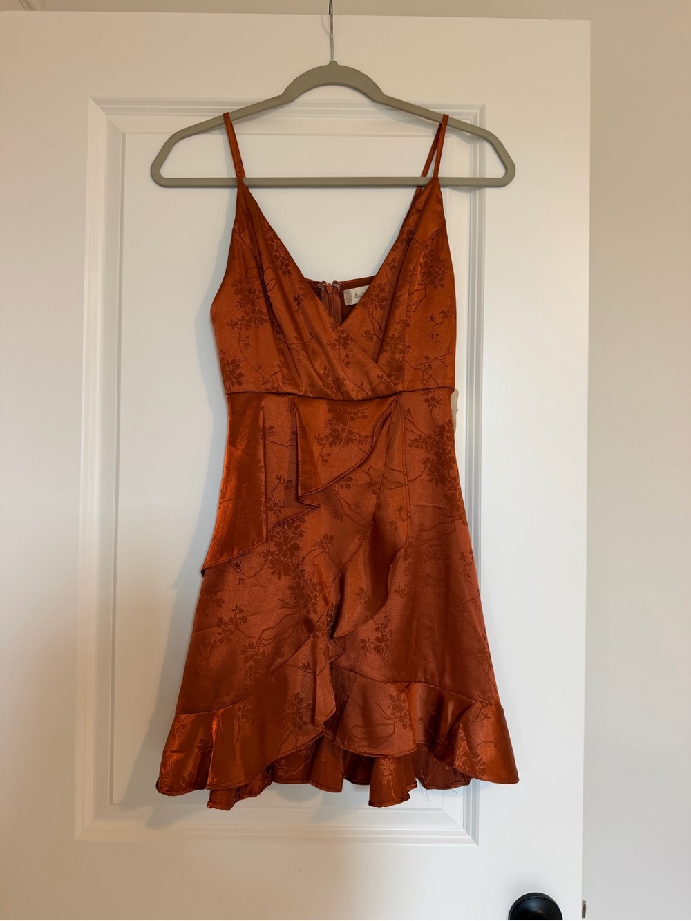 Rust Orange Satin Ruffle Slip Dress - NEW